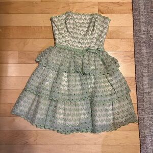 Betsey johnson green lace strapless dress formal homecoming